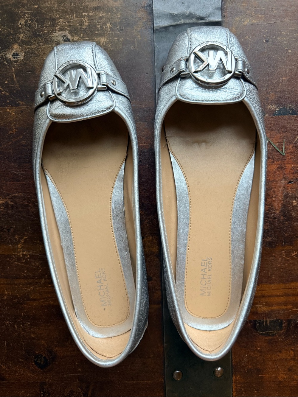 Michael Kors Metallic Silver Logo Ballet Flats